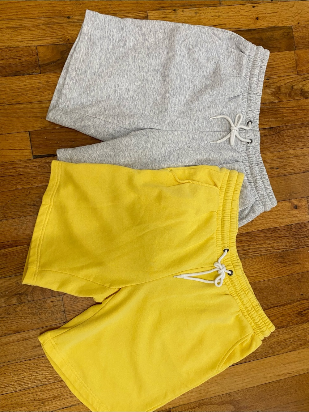 2 Pair Women’s Old Navy Bright Yellow & Grey Long Sweat Shorts Size Medium.